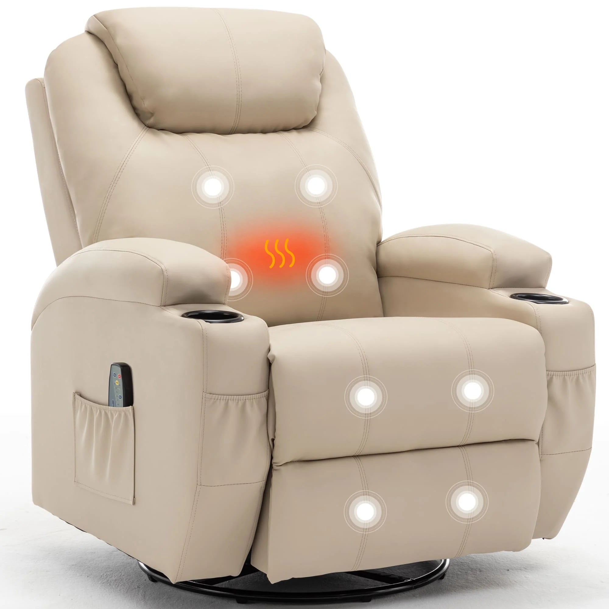Recliner Chair with Massage and Heat, 360° Swivel Rocking Chairs for Adults, Remote Control and Cup Holder