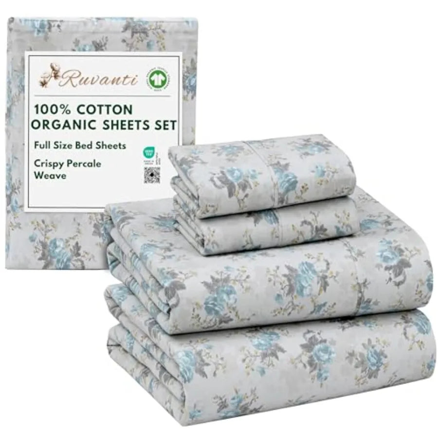 100% Cotton Organic Percale Sheets Size Crisp Cooling Bed Sheets for Hot Sleepers, Deep Pocket 15", Soft Peach Finish