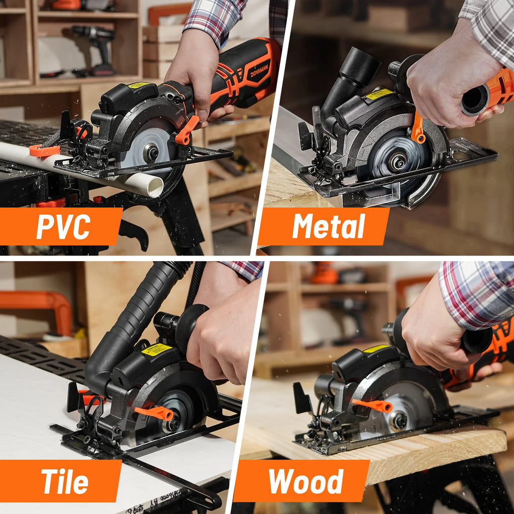 4-1/2" Circular Saw, Laser Guide, Metal Handle, 6 Blades, 1-11/16"(90°) Cut Depth, for Wood, Metal & Tile