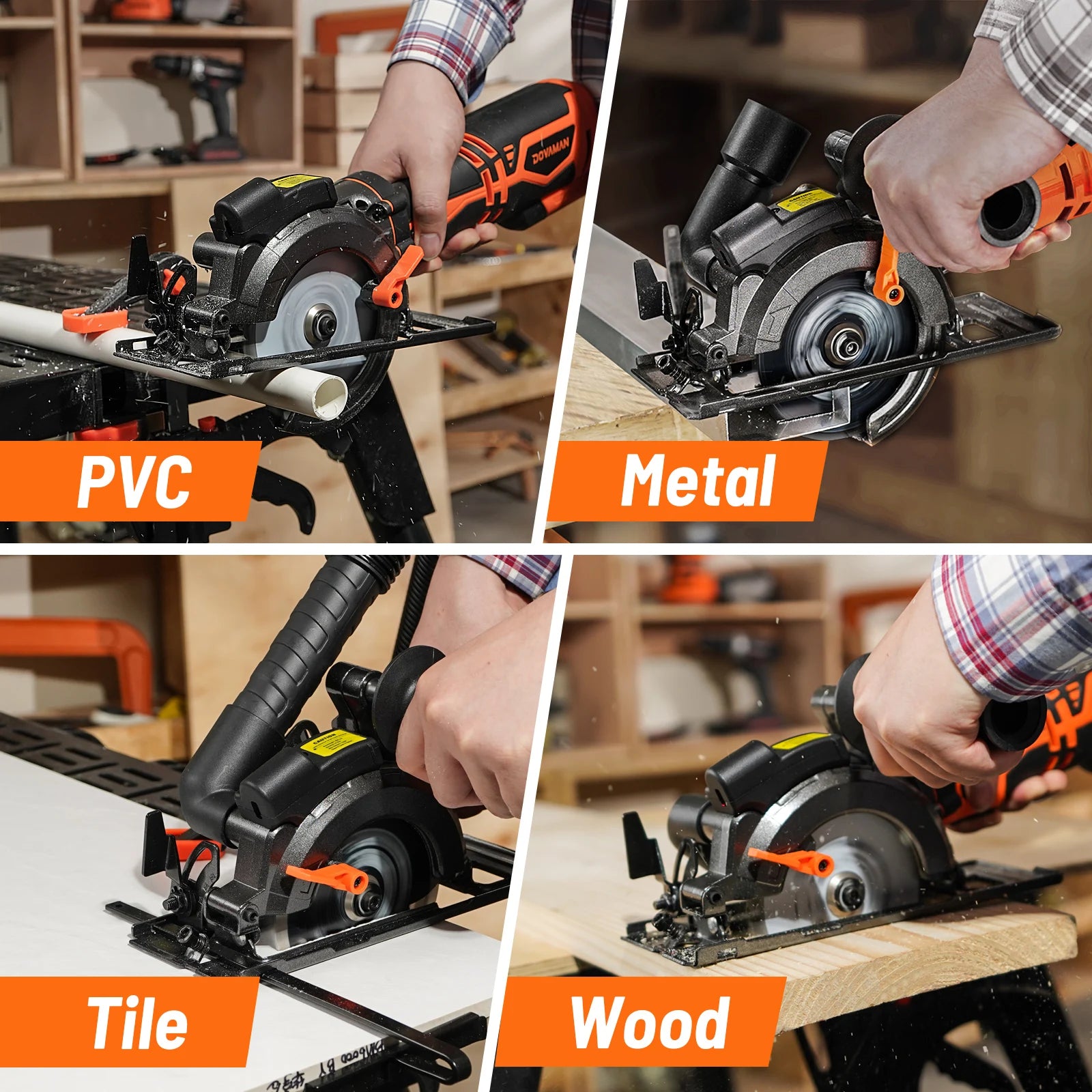 4-1/2" Circular Saw, Laser Guide, Metal Handle, 6 Blades, 1-11/16"(90°) Cut Depth, for Wood, Metal & Tile