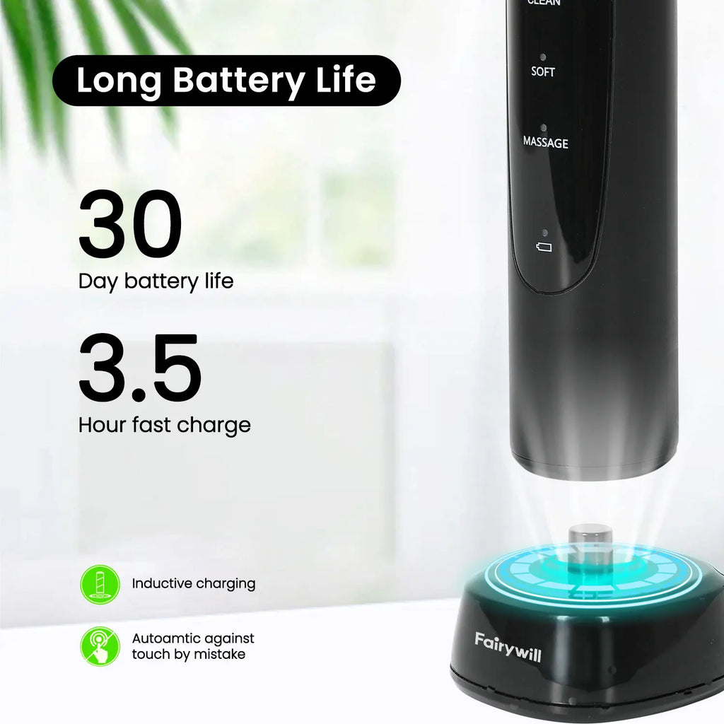 Electric Toothbrush T2233Powerful Rotation Cleaning 4 Replacement Heads Rechargeable Sonic Toothbrush for Adults