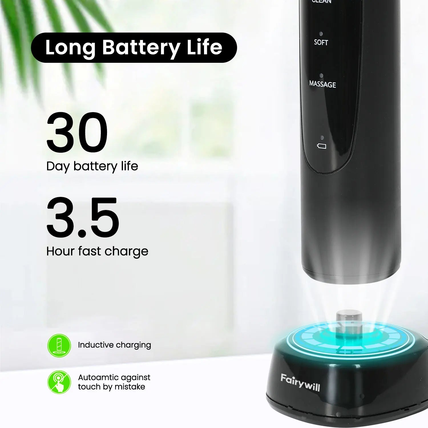 Electric Toothbrush T2233Powerful Rotation Cleaning 4 Replacement Heads Rechargeable Sonic Toothbrush for Adults