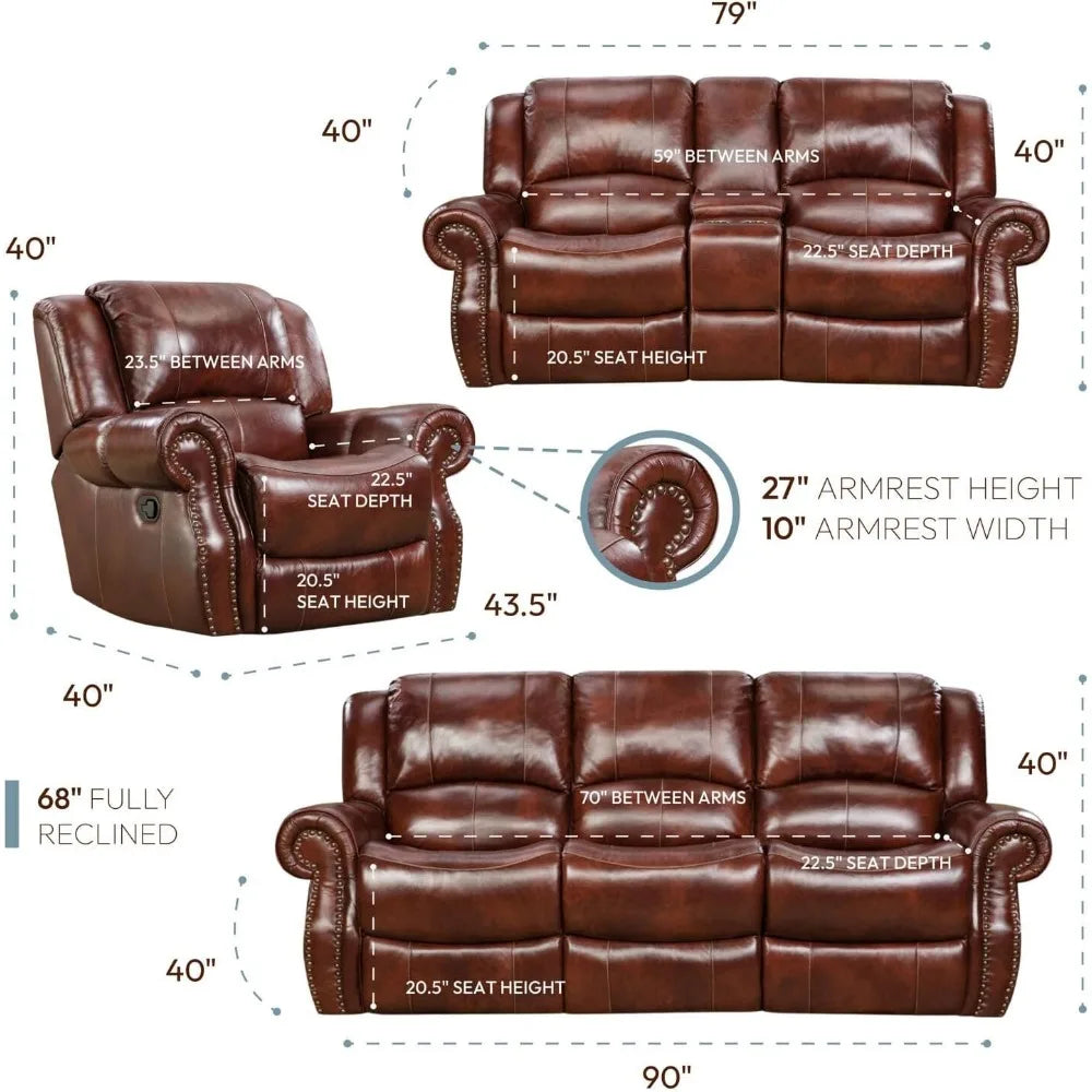 Cambridge Telluride 3 Piece Indoor Furniture Set with Deep Seating Double Reclining Sofa, Console Loveseat, and Rocker Recliner