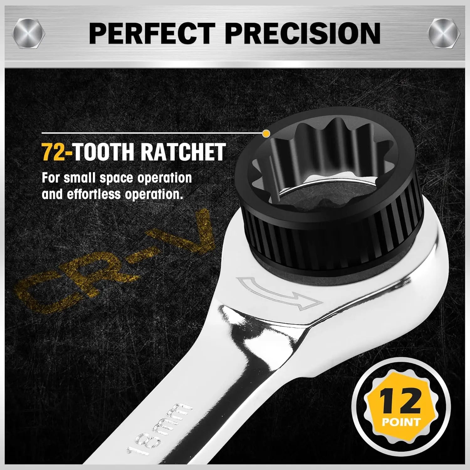 33-Piece Ratchet Wrench Set with SAE & Metric Sizes, 72-Tooth Gear, CR-V Steel, and Organizer Case for Mechanics & DIY