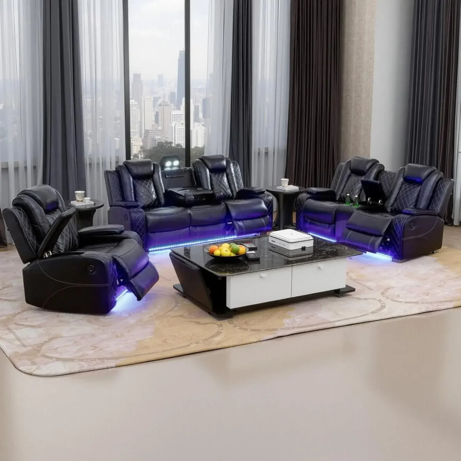 Electric Recliner Chair with LED Light, Sectional Sofa Loveseat with Wireless Charging
