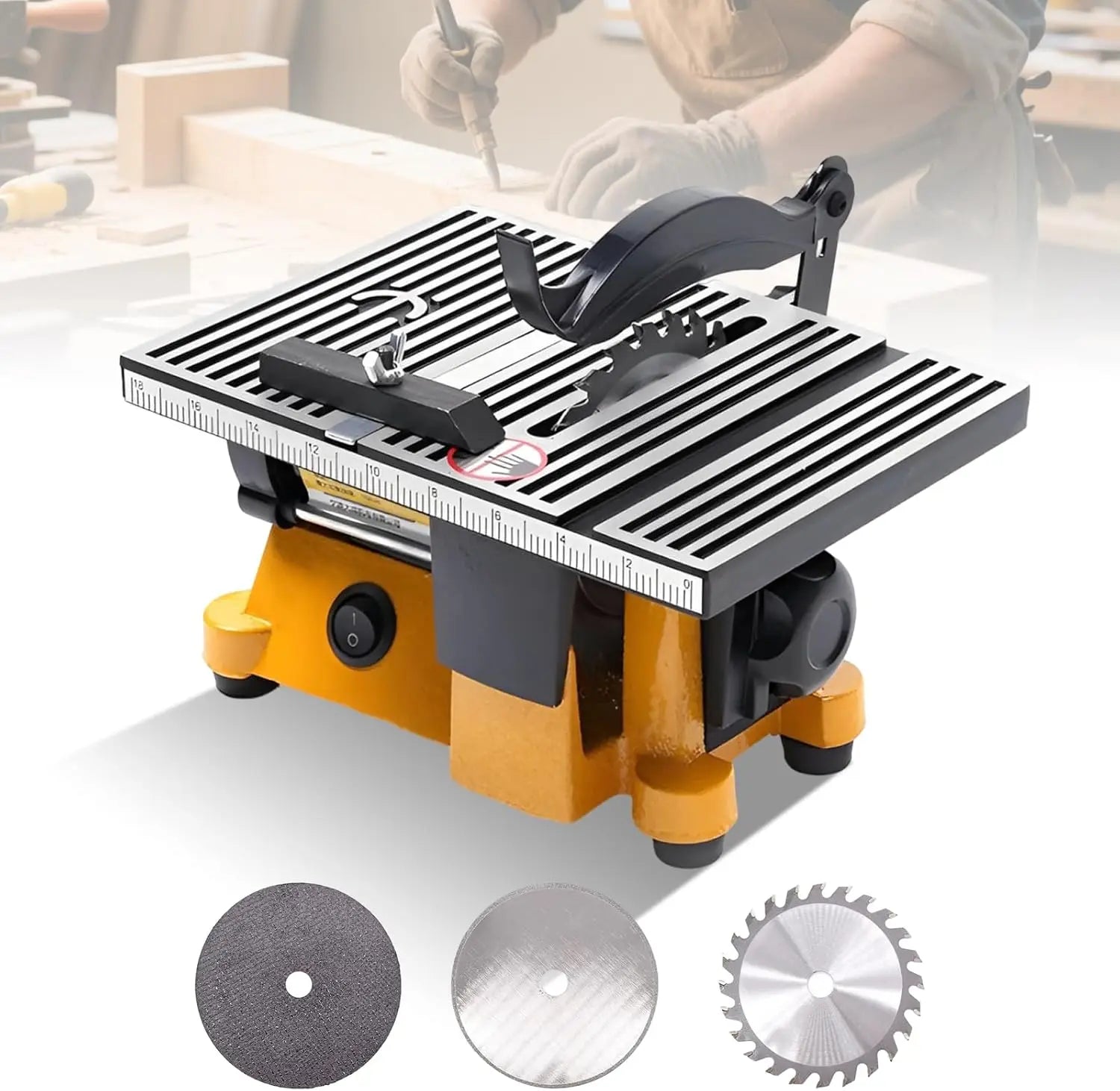 Mini Portable Electric Table Saw with 3 Blades for Wood, Metal, Tile DIY Crafts