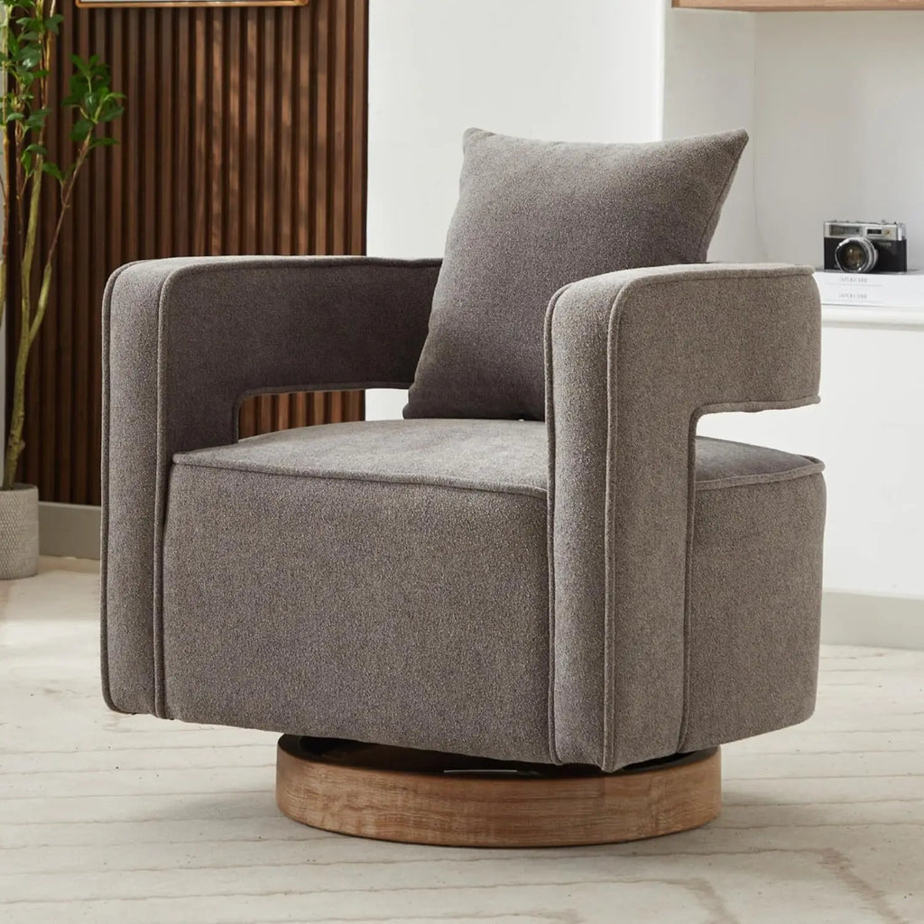 Upholstered Swivel Accent Chair Set of 2 Linen Open Back Barrel Chair with Pillow