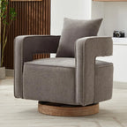 Upholstered Swivel Accent Chair Set of 2 Linen Open Back Barrel Chair with Pillow