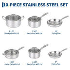 10-Piece Tri-Ply Stainless Steel Cookware Set Heavy Duty Pots And Pans Induction Oven Safe Kitchen Cooking Set
