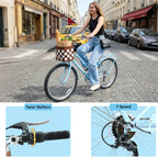 26 Inch Beach Cruiser Bike for Women, 7 Speed Commuter Bicycle with Rear Rack and Basket, Steel Frame Comfortable City Bike with Dual V-Brakes for Adults