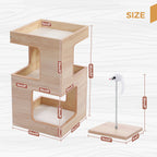 Wood Cat Condo House Bed with Removable Soft Mats, Scratching Pad