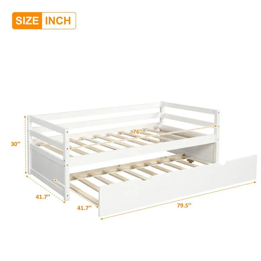 Solid Wood Captains Bed Twin Size Sofa Bed Frame White