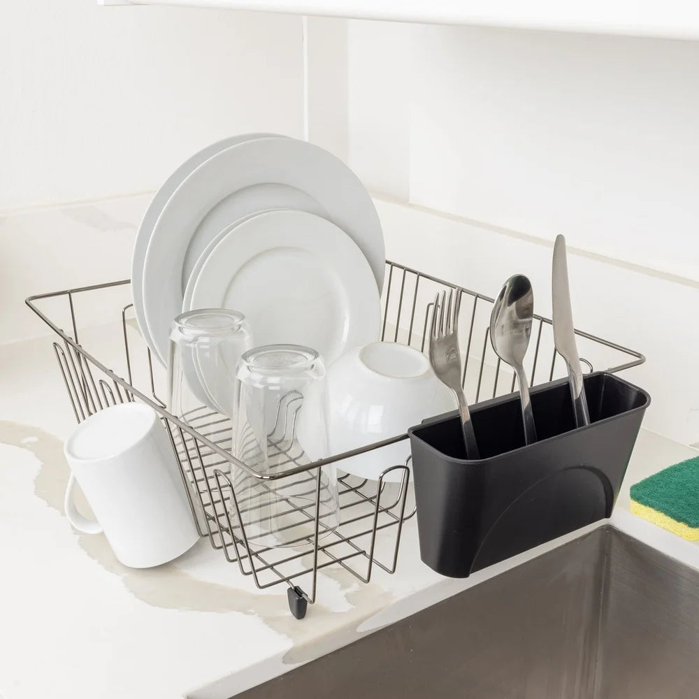 Large Wire Drying Rack with Cutlery Cup, Rust Resistant Metal