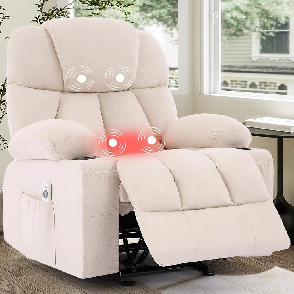 Massage Rocker Recliner Chair with Heat & Vibration 4 Pockets 2 Cup Holders