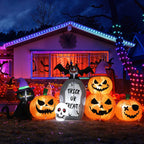 8ft Halloween Pumpkin Black Cat Tombstone Inflatable Yard Decor With Led Lights, Blow Up Outdoor Decoration For Lawn Garden Porch Party
