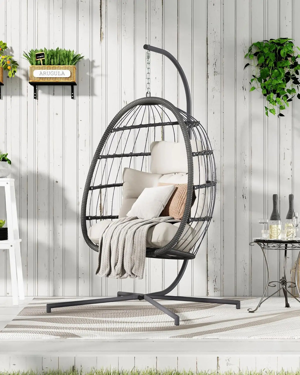 Double Hanging Egg Chair with Stand, Cushion