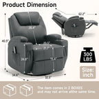 Recliner Chair with Massage and Heat, 360° Swivel Rocking Chairs for Adults, Remote Control and Cup Holder