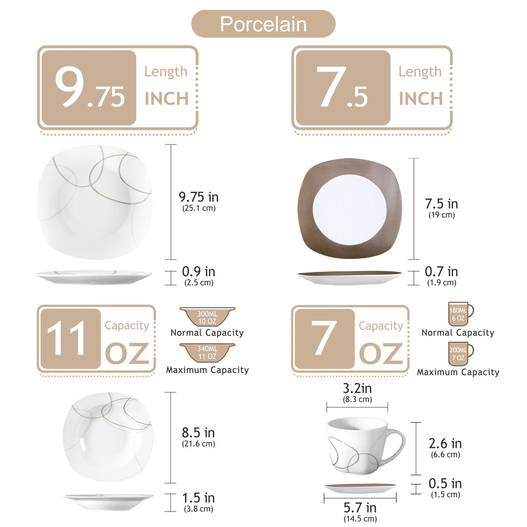 30-Piece Porcelain Ceramic Kitchen Dinner Plate Set with 6pcs Dessert Plates/Soup Plates/Dinner Plates/Cups/Saucers