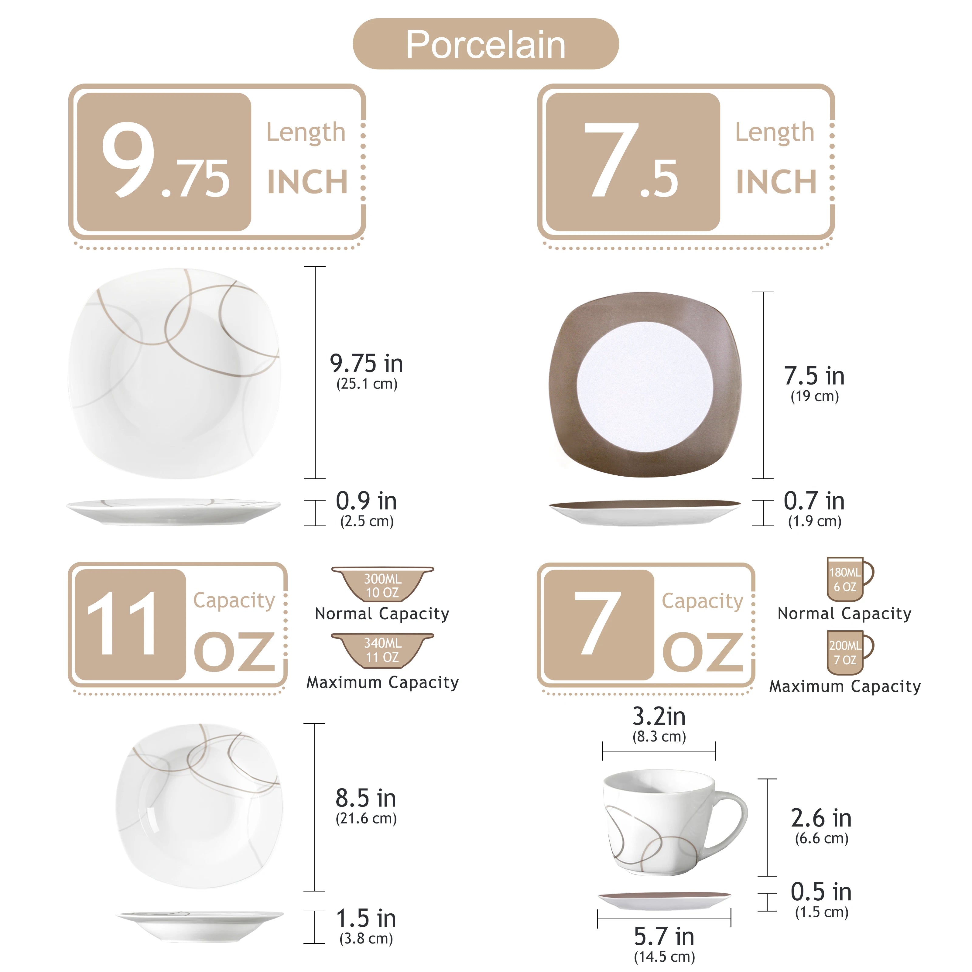 30-Piece Porcelain Ceramic Kitchen Dinner Plate Set with 6pcs Dessert Plates/Soup Plates/Dinner Plates/Cups/Saucers