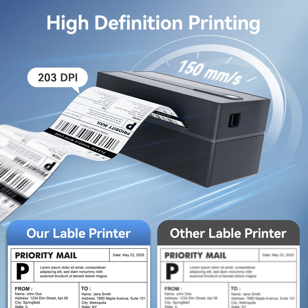 Thermal Label Printer Portable No Ink Required 203DPI 4x6 for Small Business Bluetooth USB