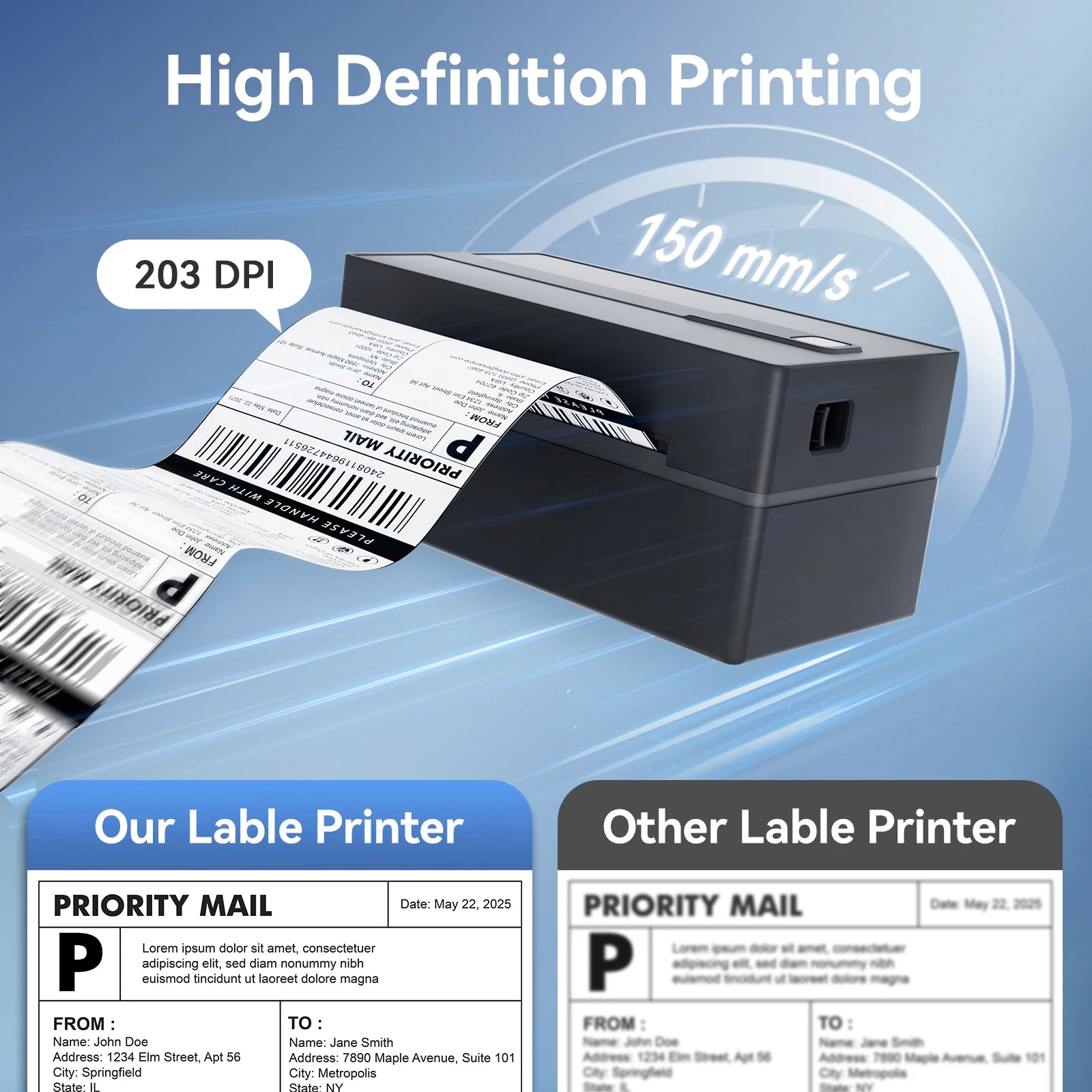 Thermal Label Printer Portable No Ink Required 203DPI 4x6 for Small Business Bluetooth USB