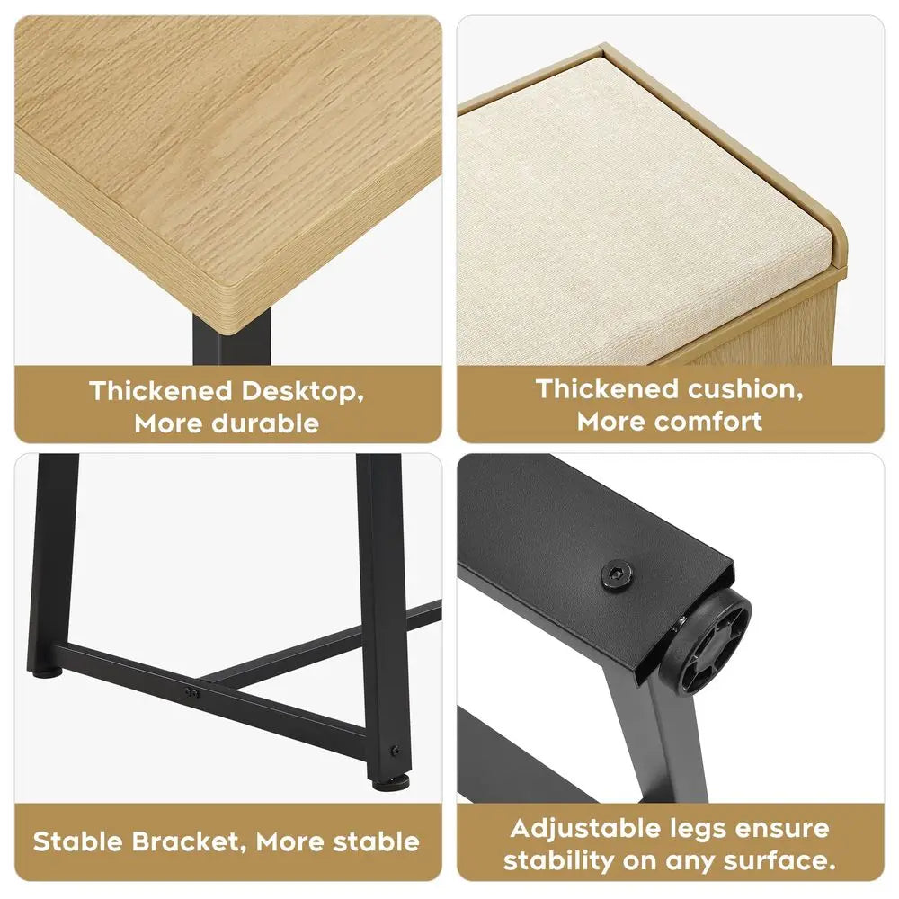 Corner Dining Table Set, 43 Inch Breakfast Nook Table Set with Bench with Hidden Storage amp 2 Ottomans, 5Piece