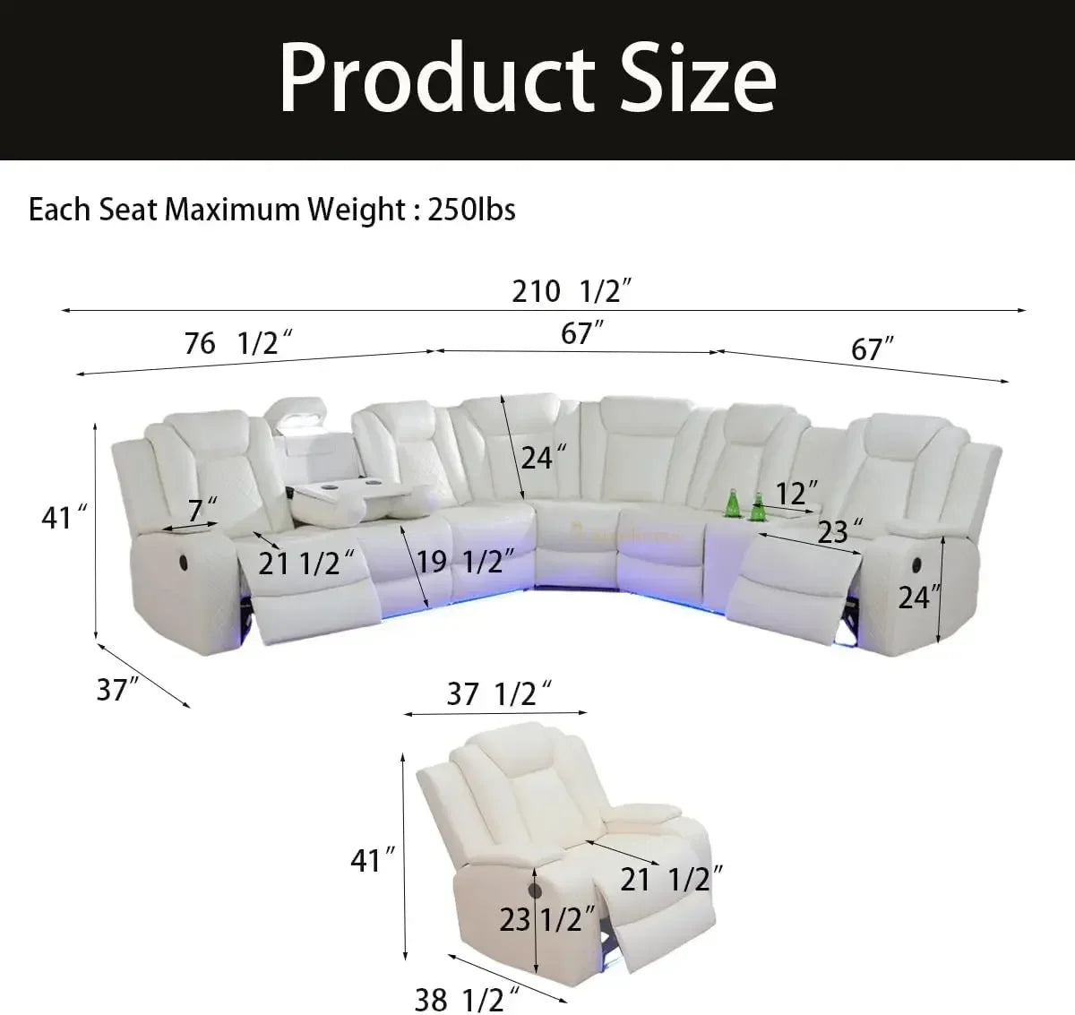 Power Recliner Sofa, Loveseat Chair with Storage