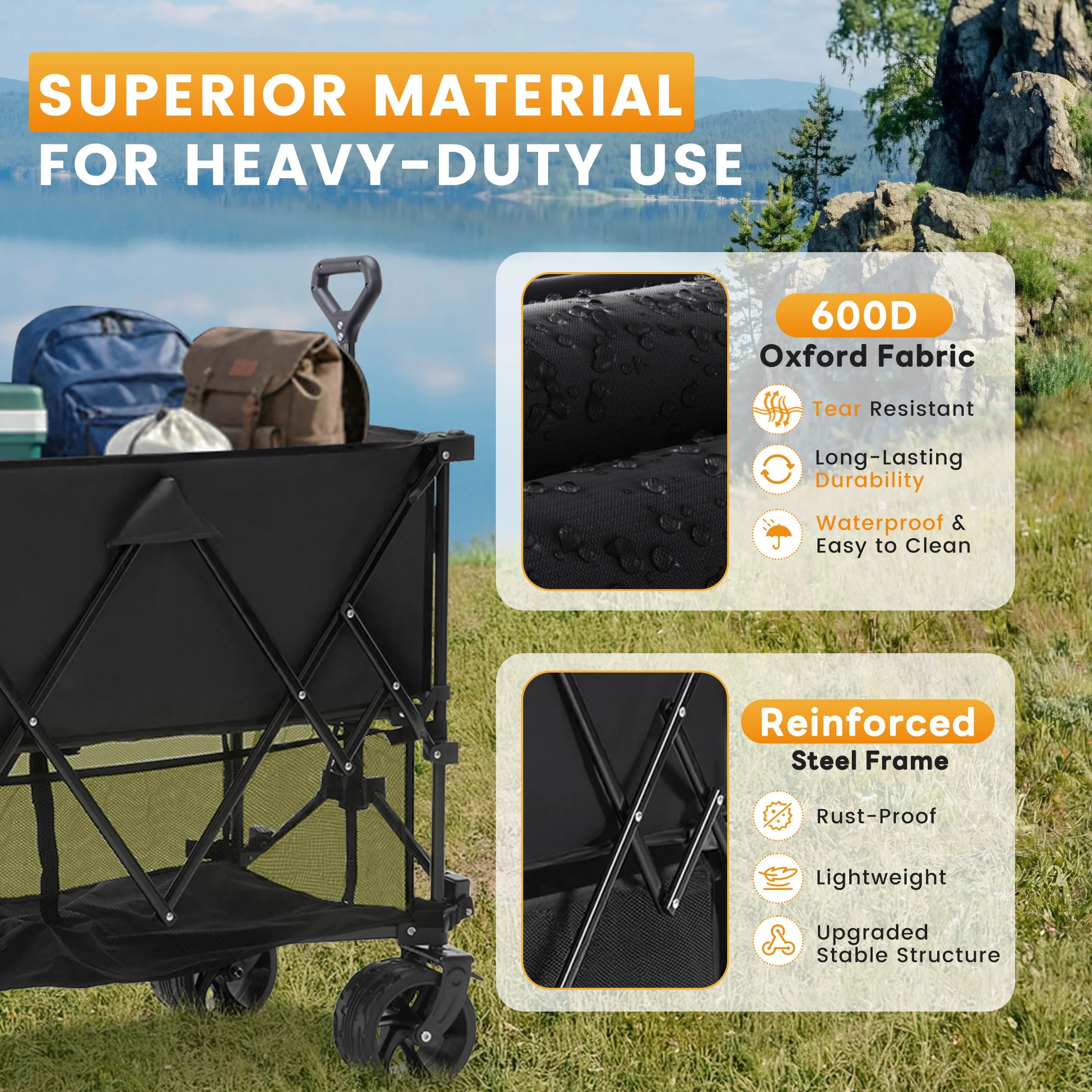 Outdoor Double Decker Wagons Cart 440 lbs Large Capacity Collapsible Foldable Cart for Grocery Garden Camping