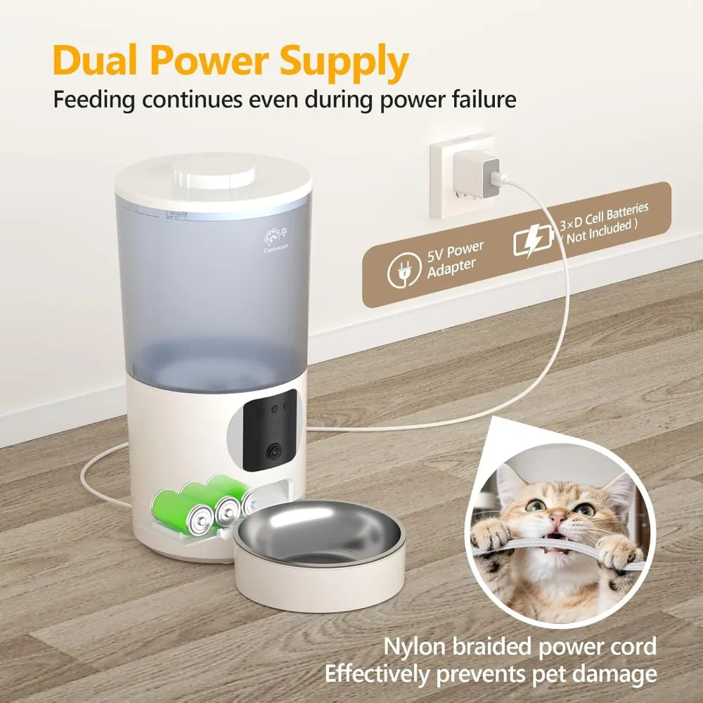 Smart Pet Feeder with Camera, Two-Way Audio, App Control, 6L Dry Food Dispenser for Cats and Small Dogs