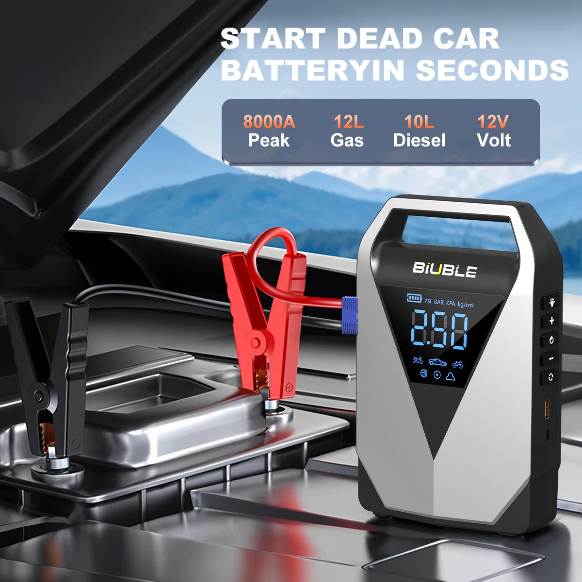 4 In 1 Car Jump Starter 12000mAh Battery