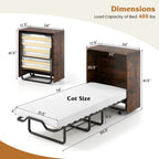 Cot Size Murphy Bed with Storage, Rolling Murphy Cabinet with Foldable Bed