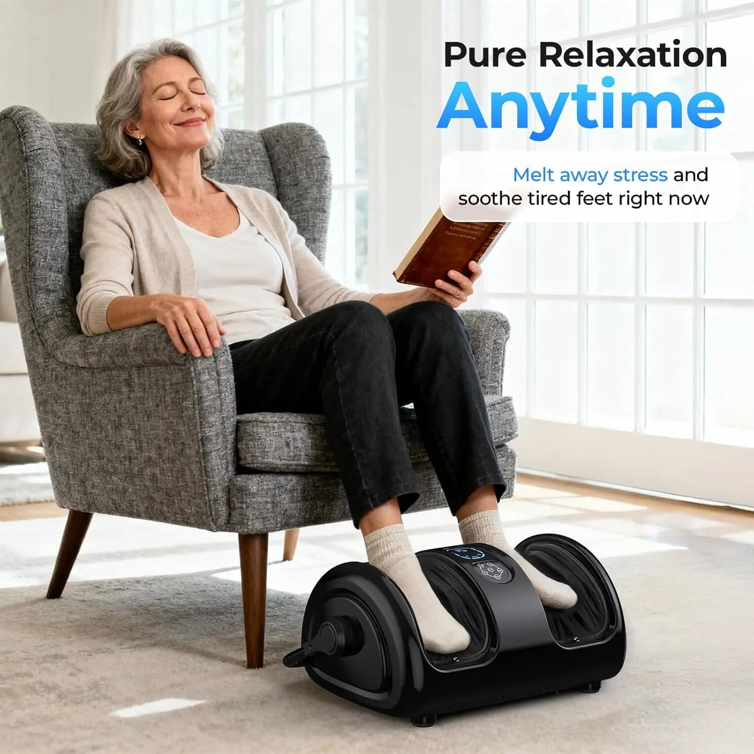 Electric Foot Calf Massager  3 Levels Deep Tissue Washable Cover Hot Compress