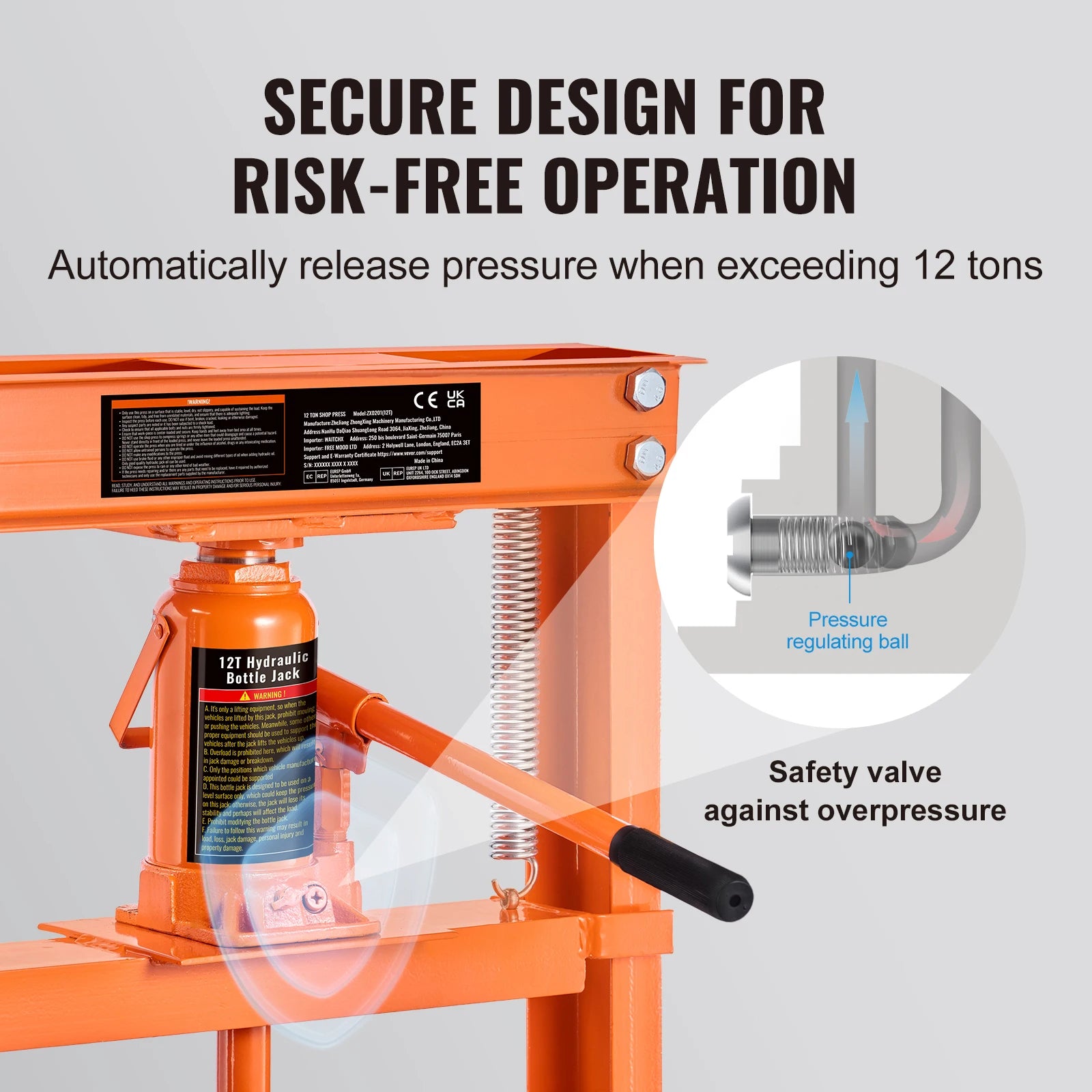 Hydraulic Shop Press 6/12T H-Frame Adjustable Hydraulic Floor Press w/ Plates Heavy Duty