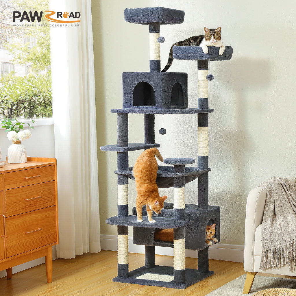 Large Cat Tree and Tower for Indoor Cats With Sisal-Covered Scratching Posts Spacious Hammock Padded Perches