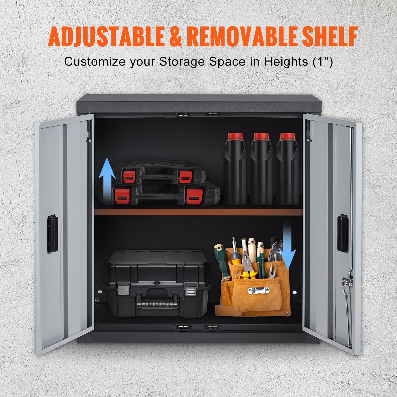 Wall Cabinet Metal Garage Locker Mounted Tool Chest Adjustable Shelf