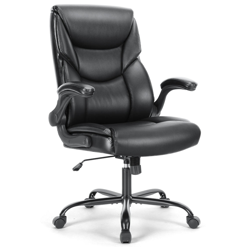 Ergonomic Heavy Duty Desk Chair with Flip-up Arms PU Leather Adjustable Swivel Rolling