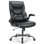 Ergonomic Heavy Duty Desk Chair with Flip-up Arms PU Leather Adjustable Swivel Rolling