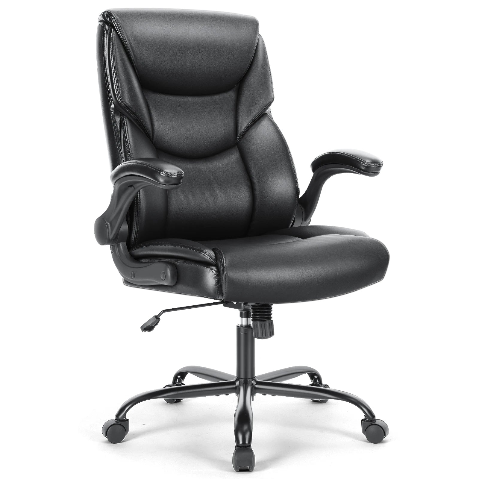 Ergonomic Heavy Duty Desk Chair with Flip-up Arms PU Leather Adjustable Swivel Rolling
