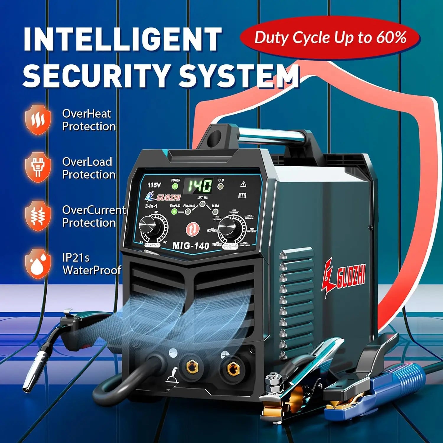 140A 3-in-1 MIG/ARC/Lift TIG Welder, 110V Multi-Process Welding Machine with Flux Core Gun