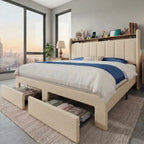 Bed Frame, 2 Storage Drawers/2-Tier Shelves with LED Lights & Charging Station, No Box Spring Need, Full/Queen/King