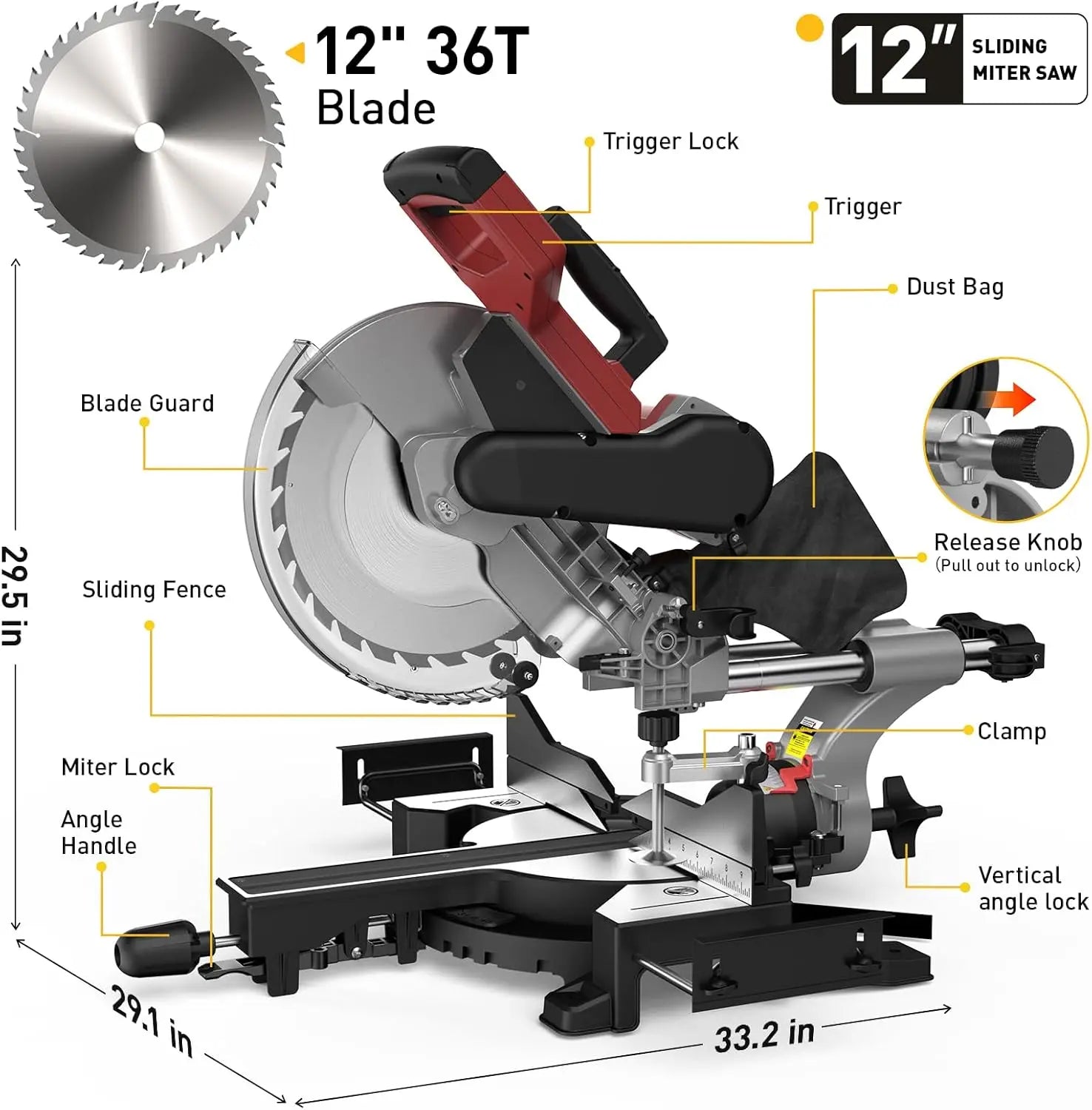 12-Inch Dual-Bevel Sliding Compound Miter Saw, 3800RPM, 0-45°, 15 Amp