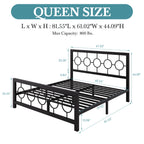 Metal Platform Bed Frame with Vintage Circular Design Headboard and Footboard, Extra Under-Bed Storage