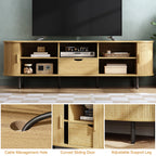 69" TV Stand w/ Power Outlet for TVs up to 80", Entertainment Center w/ Storage & Drawer, TV Console w/ Adjustable Shelves