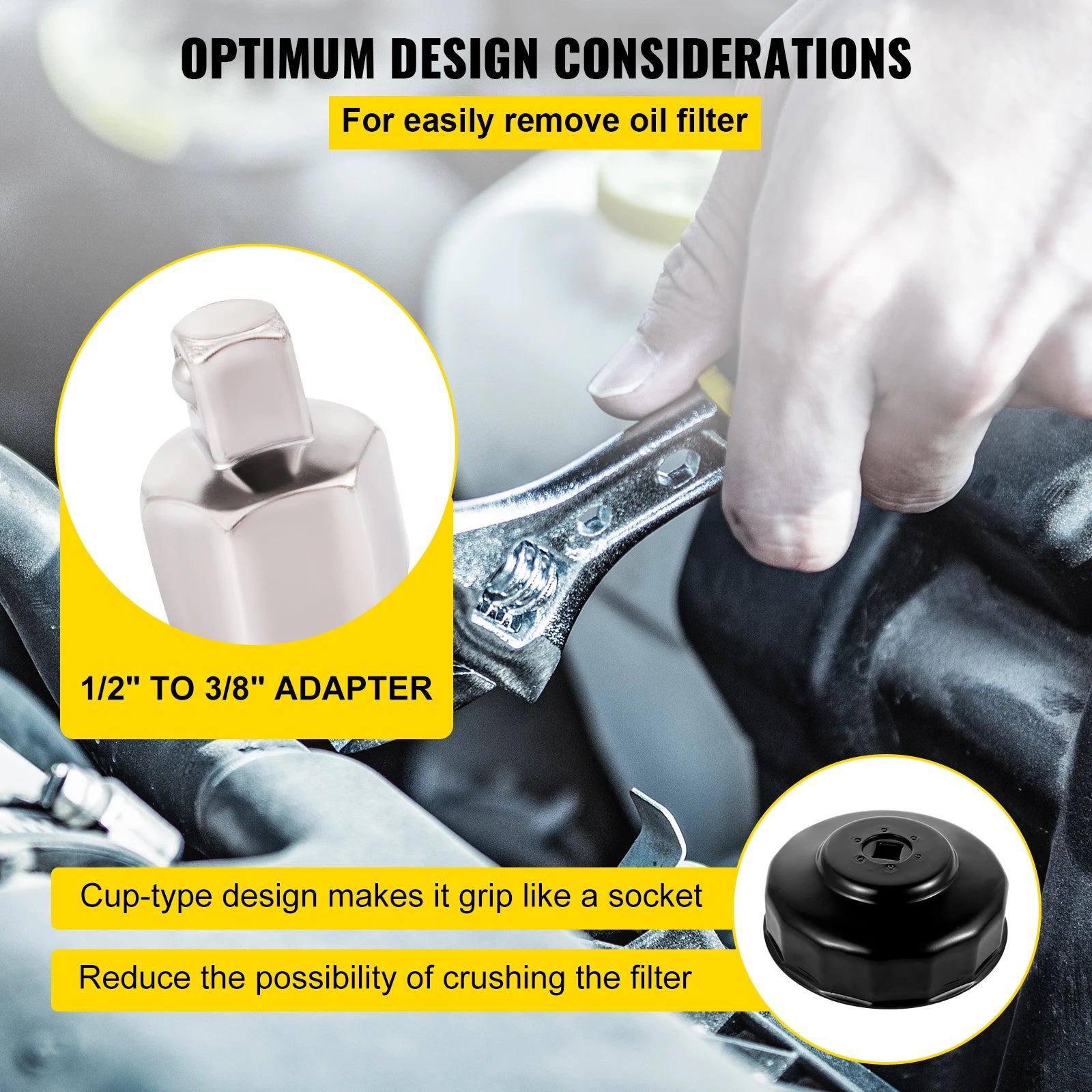 Oil Filter Socket Set, Low Profile Oil Filter Set w/ Case