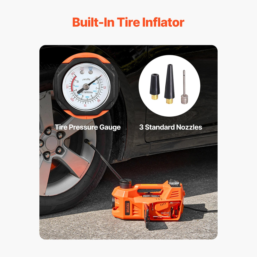 5T Electric Scissor Jack with Built-In Inflator 12V Tire Changer