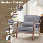 Mid Century Modern Chair Solid Wooden Frame Accent Chair with Arms and Waist Cushion