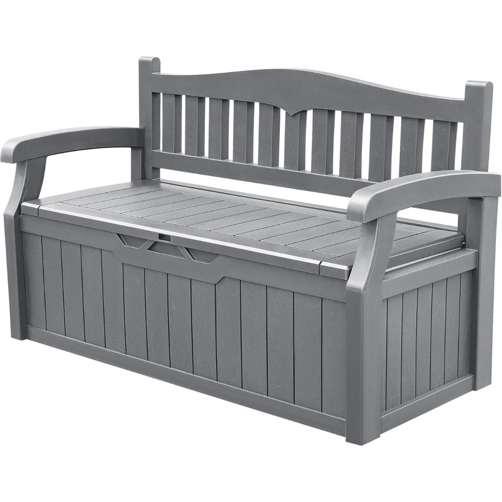 Devoko 80 Gallon Lockable Storage Bench Deck Box, Outdoor Seating & Patio Furniture Storage for Cushions & Garden Tools, Black
