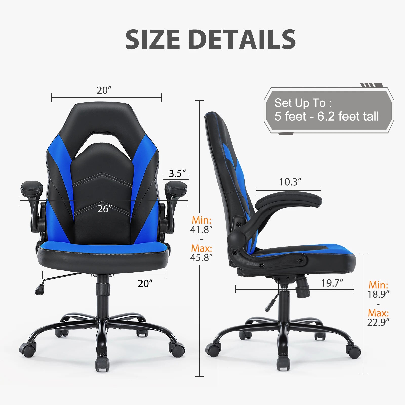 Ergonomic Office Chair with Swivel Rolling Adjustable PU Leather Racing Chair Flip-up Armrest