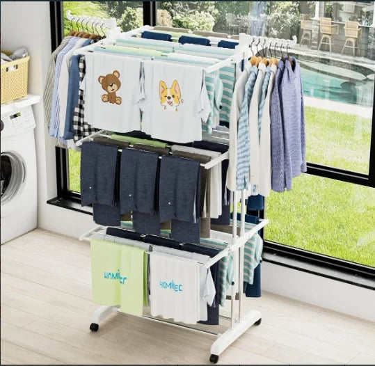 Clothes Drying Rack Stand 4-Tier Foldable Stainless Steel