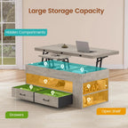 Lift Top Coffee Table with Storage Hidden Compartment 2 Fabric Drawers LED Light